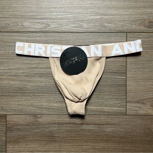 Andrew Christian | Essential Mesh Ribbed Thong in Sand / Tan (Small)